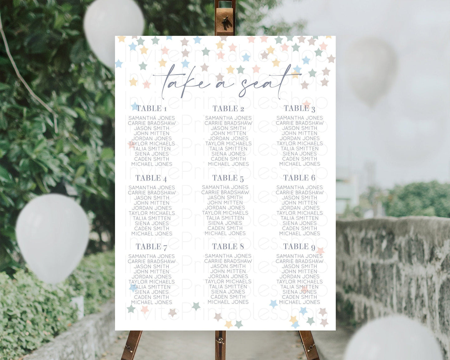 Star Seating Chart Pastel Stars Seating Chart Shooting Star Sprinkle Stars Rainbow Colorful Confetti Twinkle Little Star Decor D10795