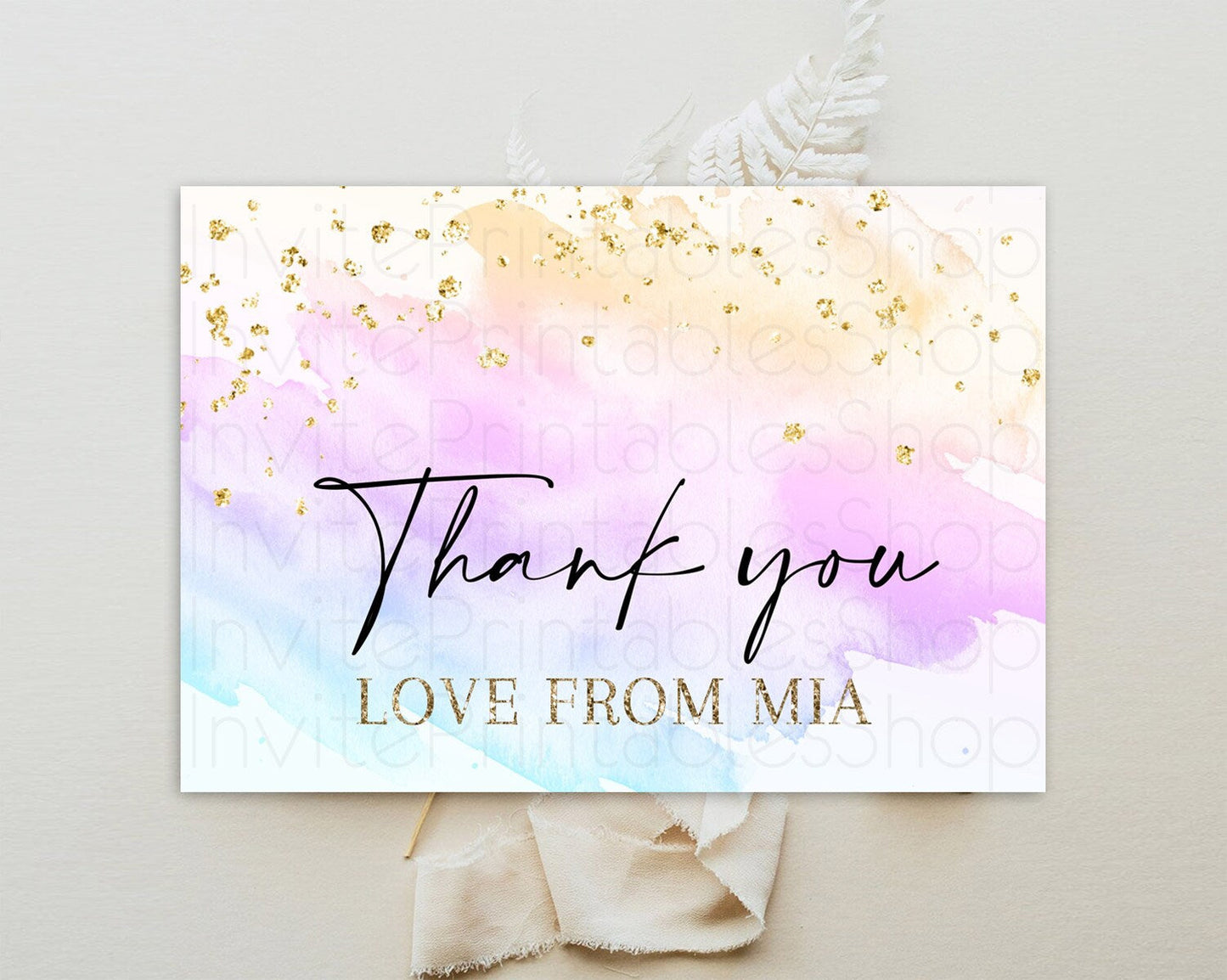 Pastel Thank You Rainbow Thank You Card Colorful Pastel Birthday Thank You Card Confetti Watercolor Pastel Teacher Thank You Cards D10175
