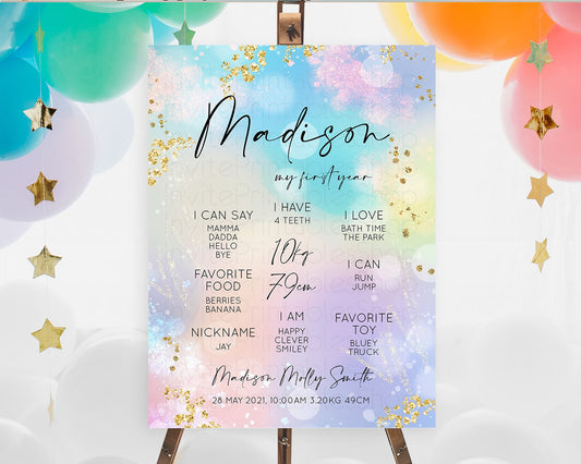 Editable Pastel First Birthday Milestone Board Pastel Rainbow Milestone Post