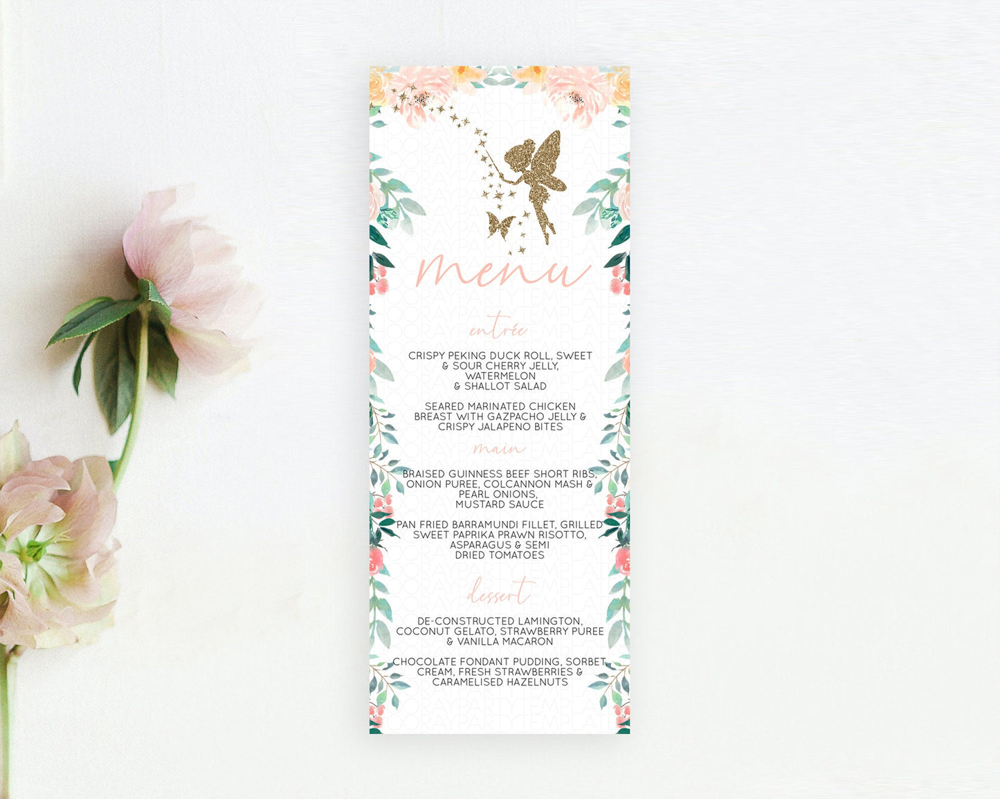 Editable Fairy Menu Fairy Menu Template Enchanted Garden Pastel Floral Butte