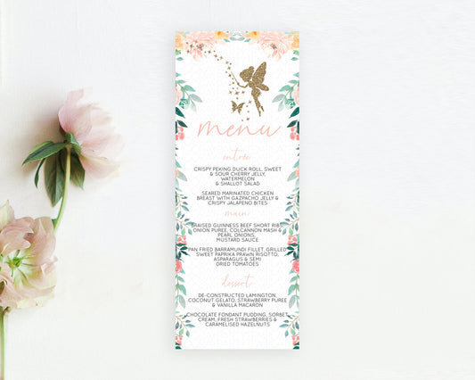 Editable Fairy Menu Fairy Menu Template Enchanted Garden Pastel Floral Butte