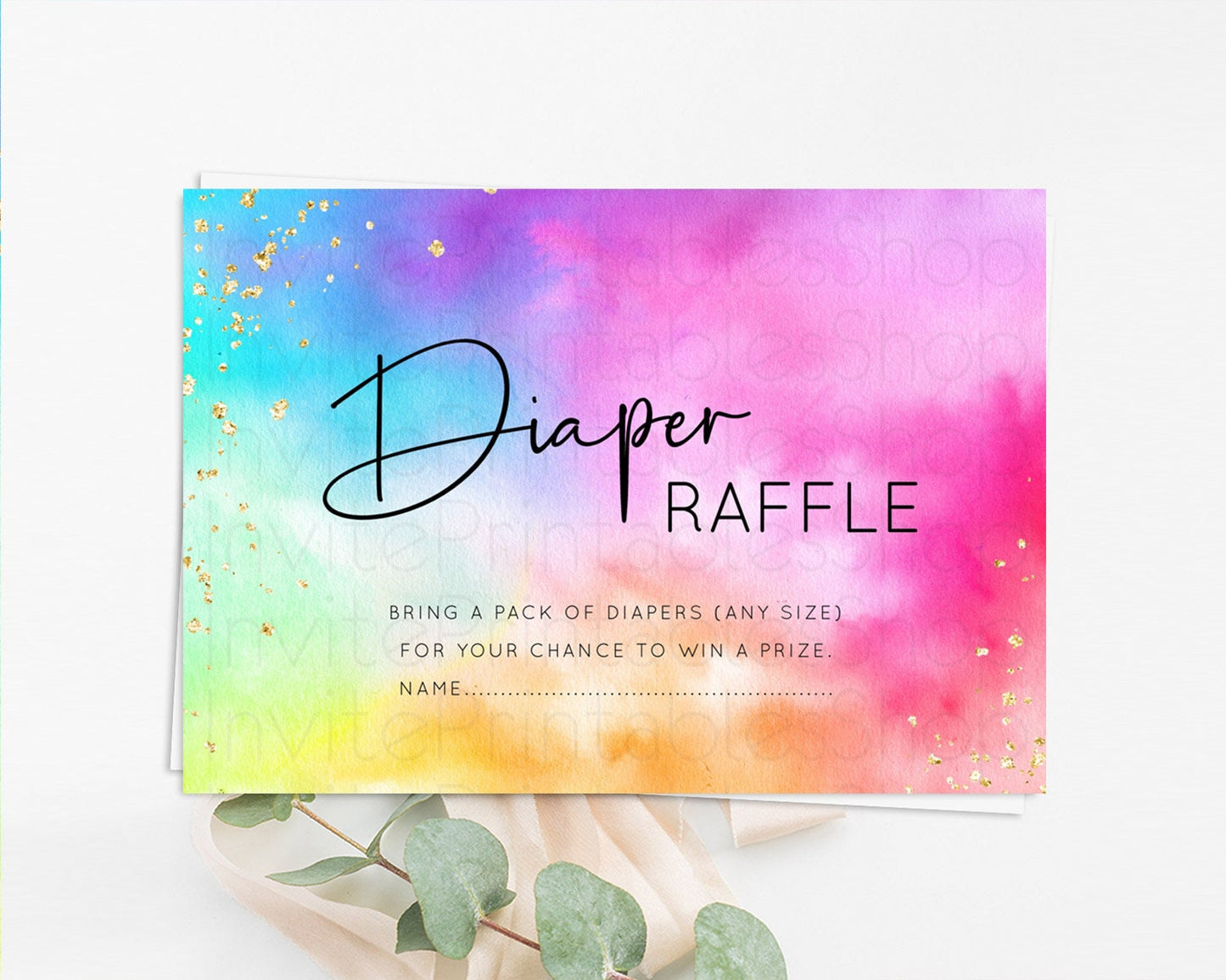 Tie Dye Diaper Raffle Card Rainbow Tie Dye Diaper Raffle Insert Pastel Rainbow Watercolor Diaper Ticket Tie Dye Colors Raffle Game D10456