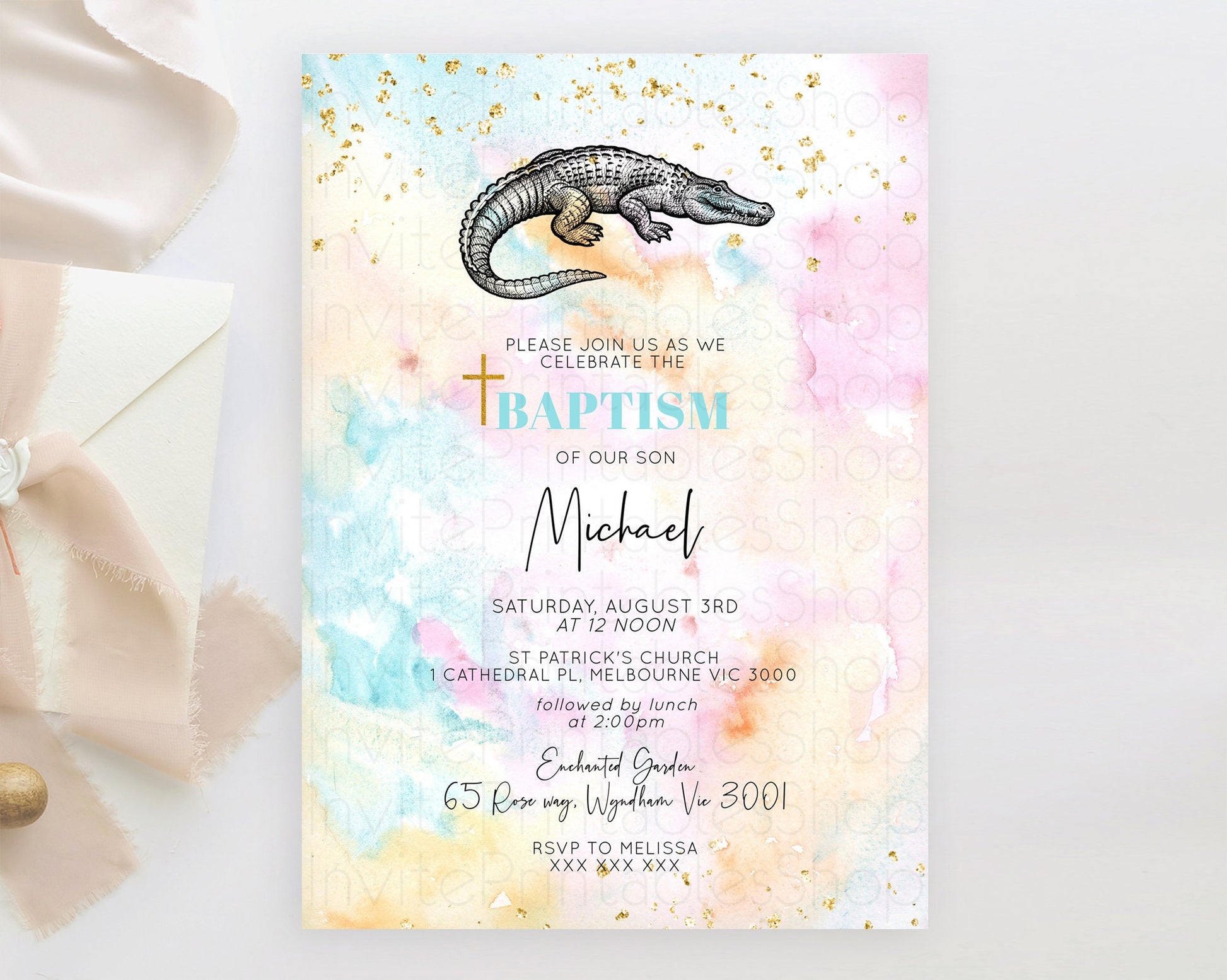 Editable Crocodile Baptism Invitation Alligator Baptism 1st Birthday Invitat