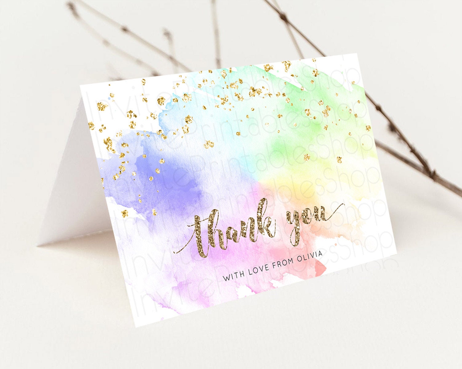 Editable Pastel Thank You Rainbow Thank You Card Colorful Pastel Birthday Th