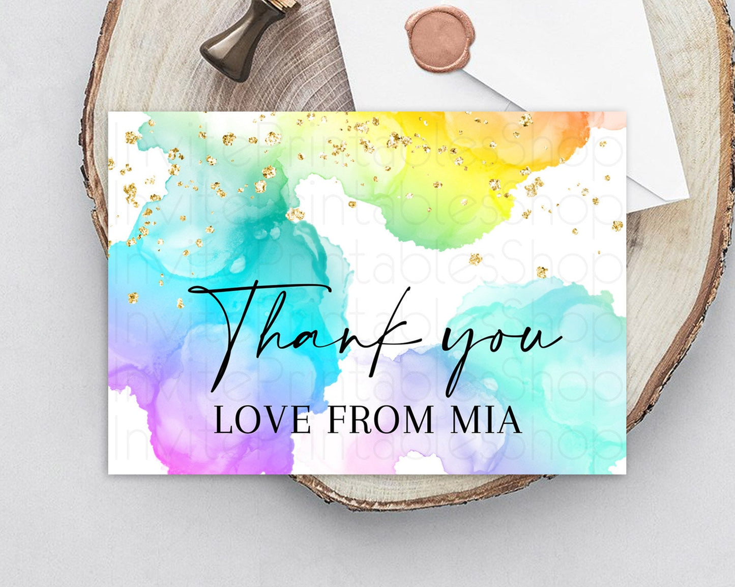 Pastel Thank You Rainbow Thank You Card Colorful Pastel Birthday Thank You Card Confetti Watercolor Pastel Teacher Thank You Cards D10213