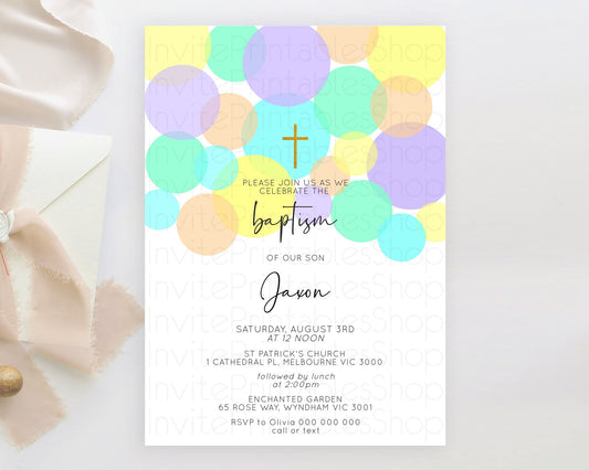 Editable Pastel Baptism Invitation Pastel Confetti Baptism 1st Birthday Invi