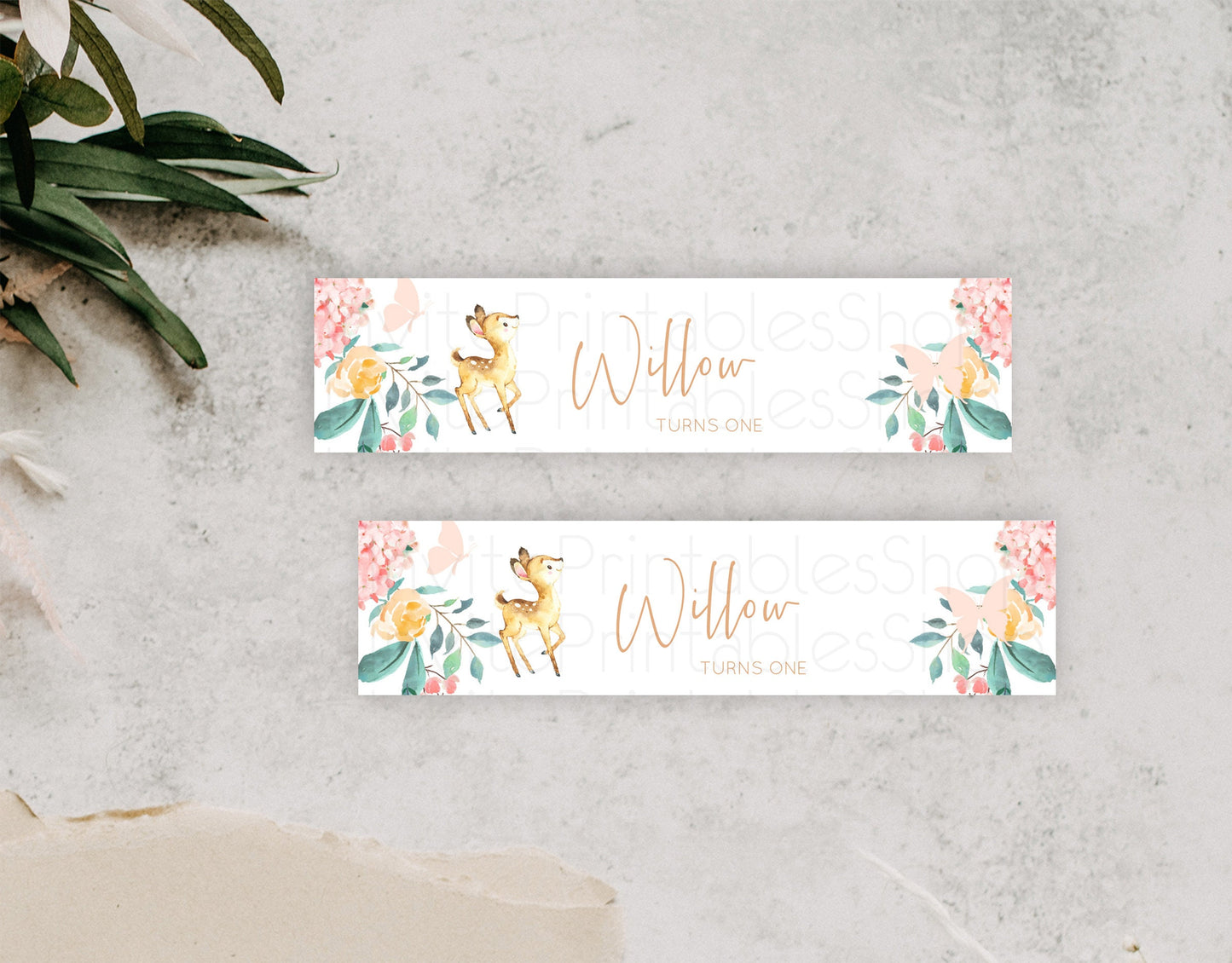 Fawn Deer Water Label Template Pastel Floral Deer Enchanted Forest Butterfly Party Decor Birthday Baptism Baby Shower Bridal Shower D10753