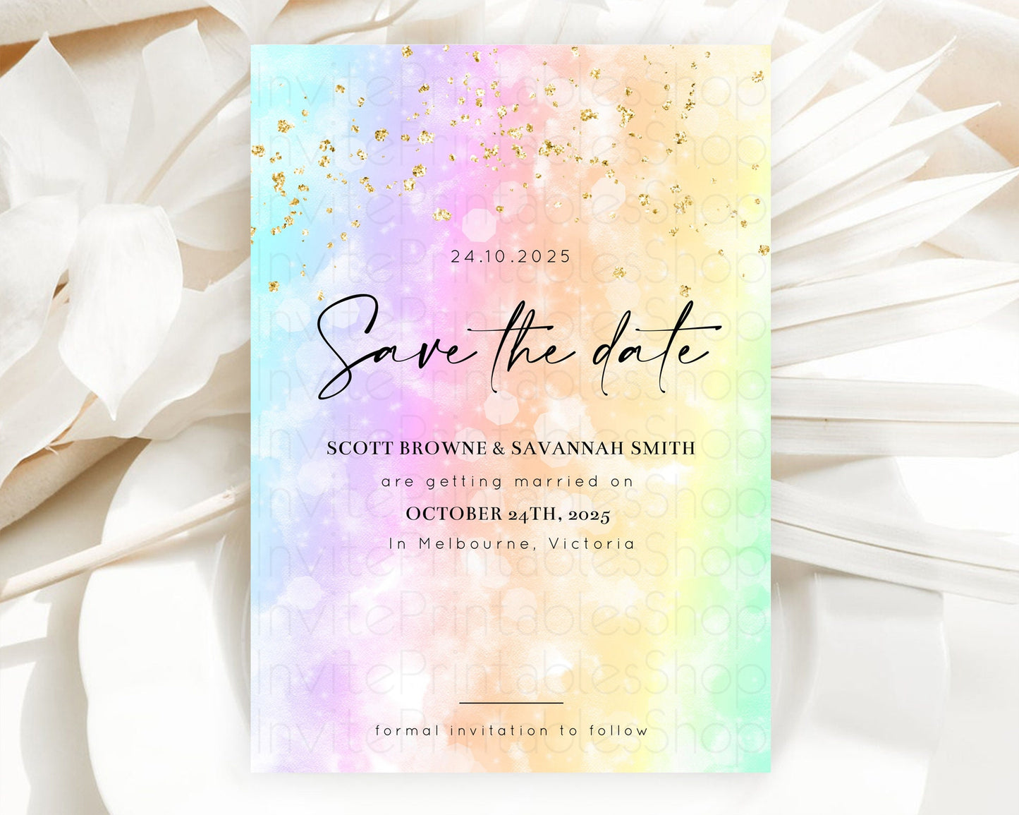 Pastel Save The Date Template Pastel Ombre Rainbow Watercolor Colorful Party For Birthday Baptism Baby Shower Wedding Bridal Shower D10647