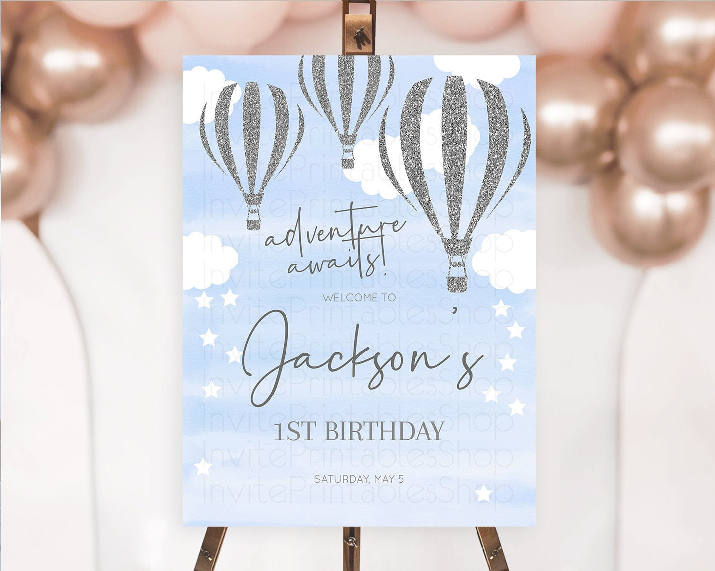 Hot Air Balloon First Birthday Welcome Board Hot Air Balloon Welcome Board Adventure Awaits Watercolor First Birthday Welcome Sign D10334