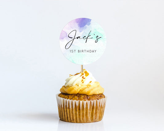 Editable Rainbow Cupcake Toppers Pastel Cupcake Toppers Colorful Pastel Wate