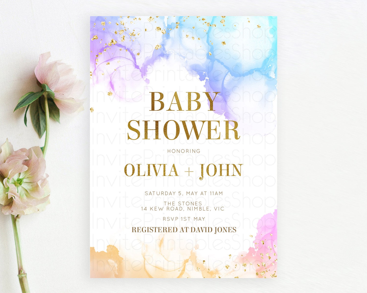 Editable Pastel Baby Shower Invitation Rainbow Baby Shower Invitation Colorf