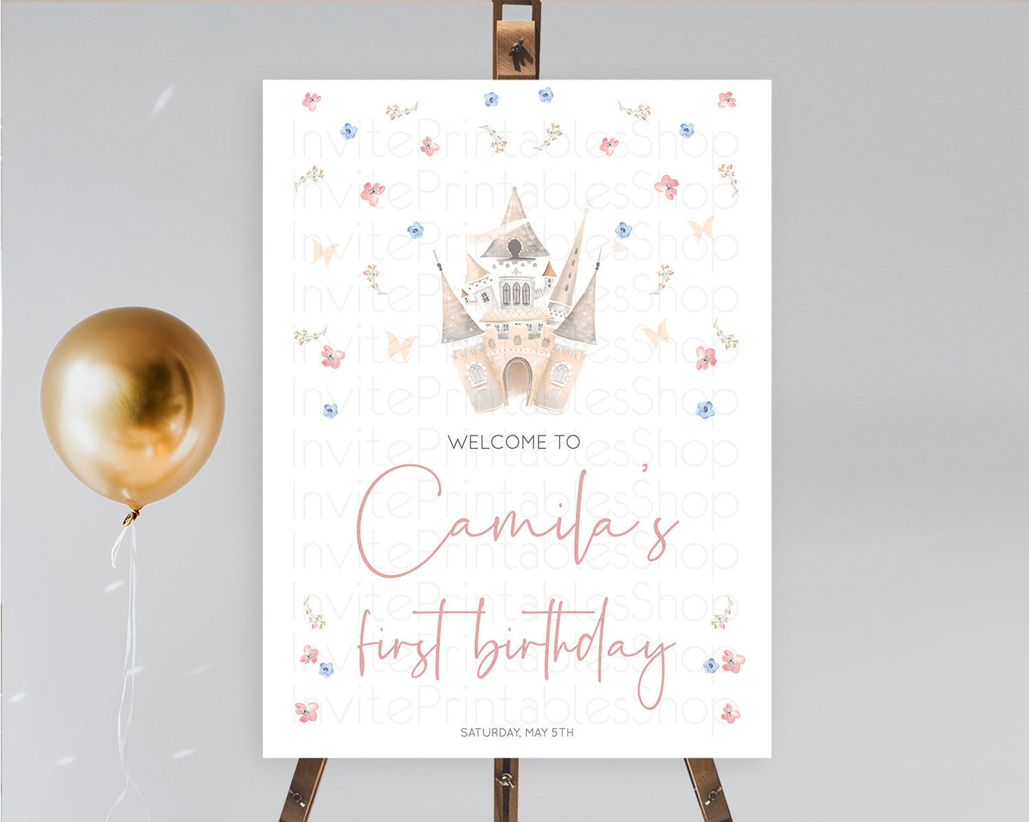 Princess Birthday Welcome Sign Castle Welcome Board Secret Garden Enchanted Castle Pastel Floral Garden First Birthday Welcome Sign D10364