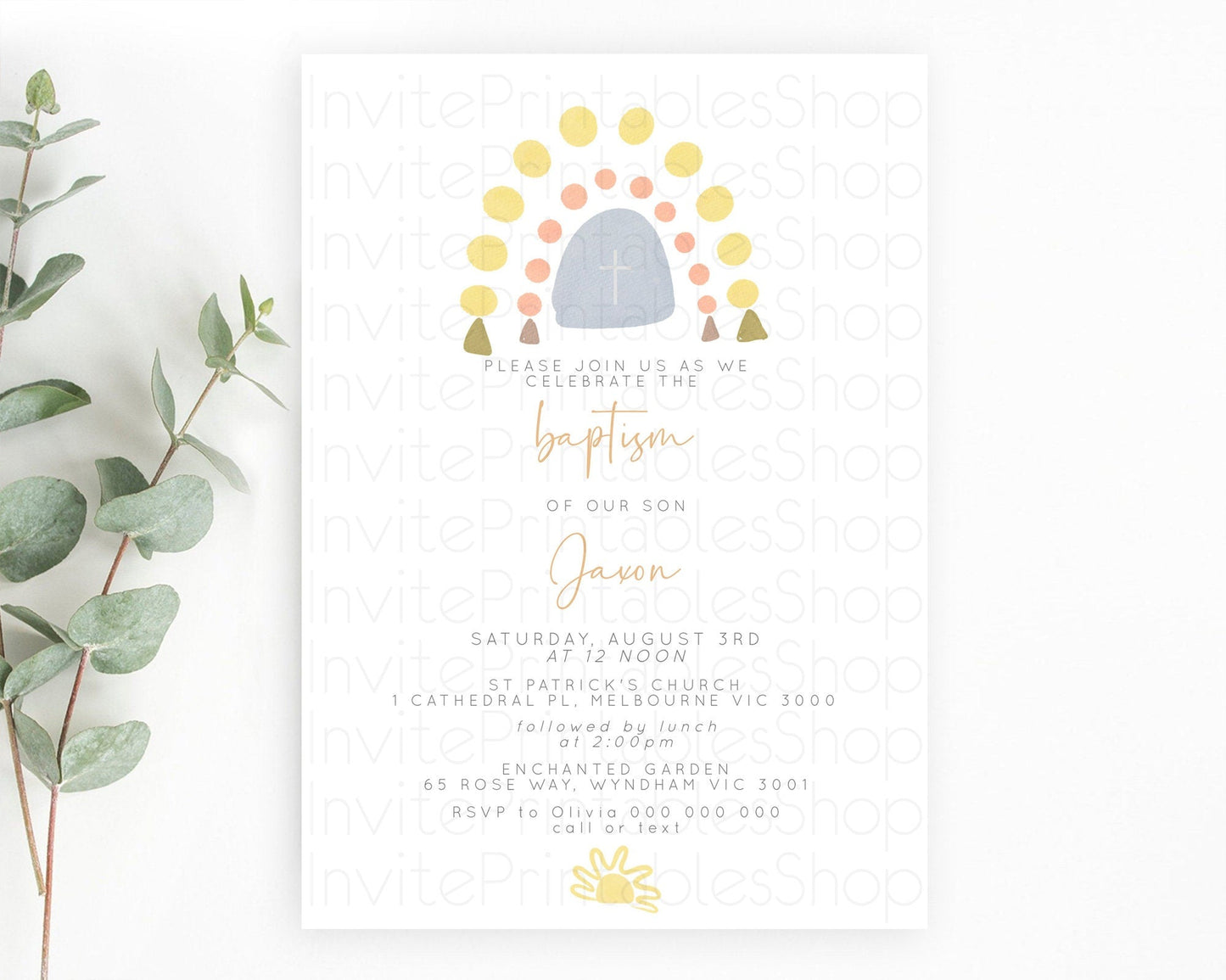 Pastel Rainbow Baptism Invitation Boho Rainbow Baptism 1st Birthday Invitation Rainbow Pastel Watercolor Christening Invitation D10688