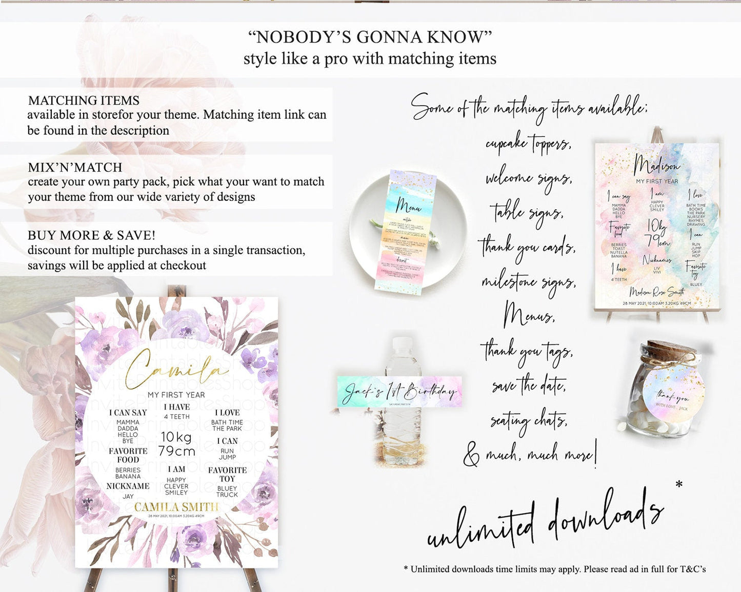 Secret Garden Milestone Board Wildflower First Birthday Milestone Poster Pastel Flowers Milestone Boho Wildflower 1st Birthday Sign D10201