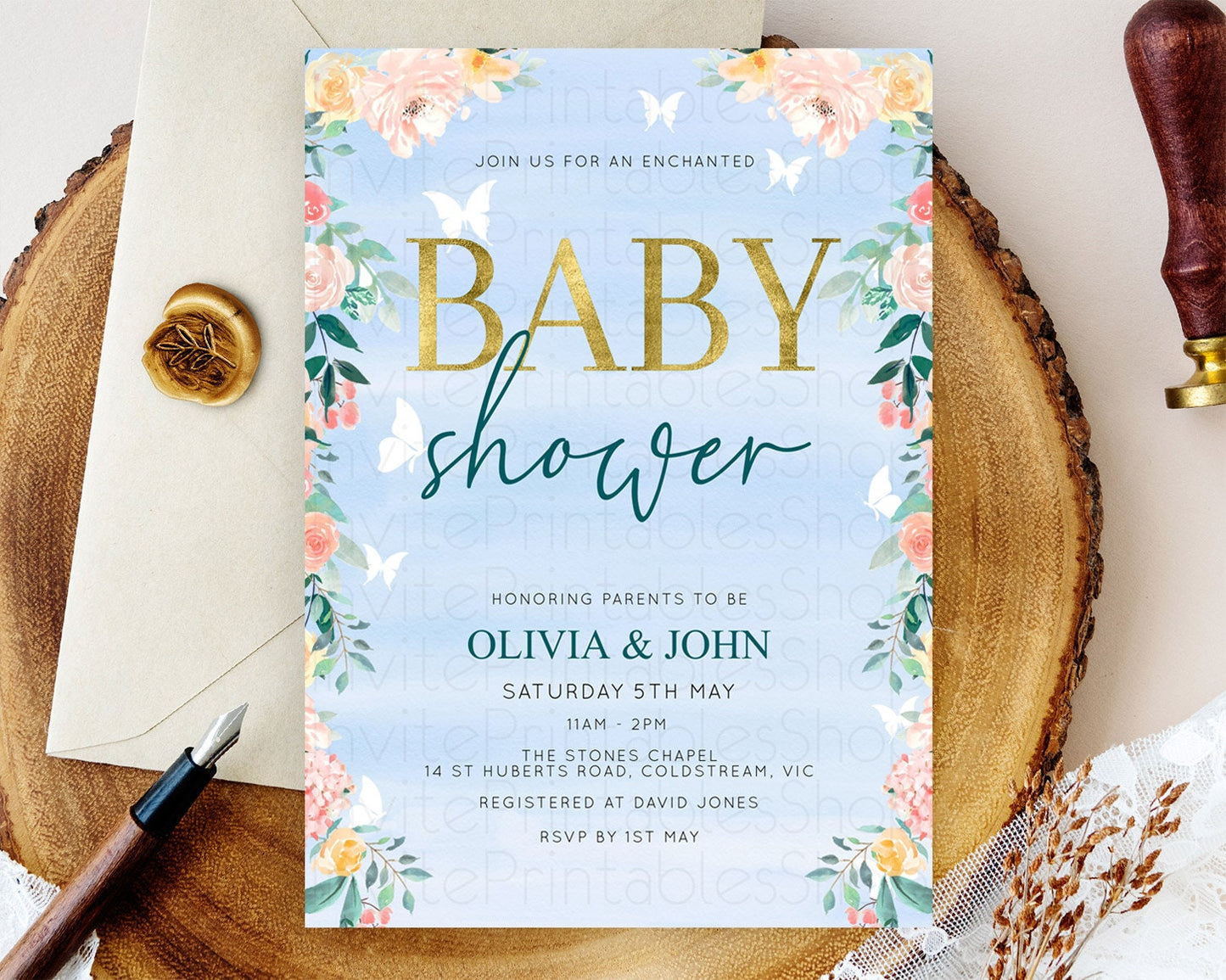 Wildflower Baby Shower Invitation Secret Garden Baby Shower Invitation Pastel Flowers Invite Enchanted Garden Shower Floral Theme D10337