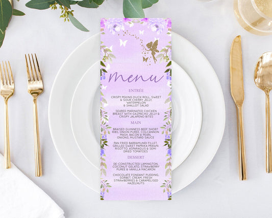 Fairy Menu Fairy Menu Template Enchanted Garden Pastel Floral Butterfly Table Décor Fairy Secret Garden Dinner Dessert Food Menu D10910