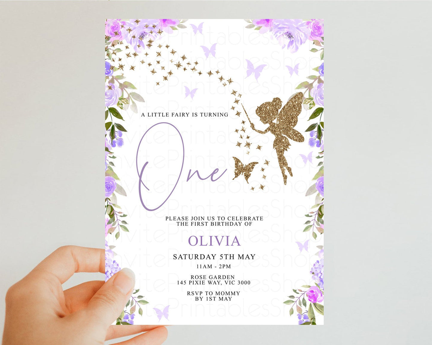 Fairy Birthday Invitation Enchanted Fairy Garden Invitation Magical Pixie Floral Pastel Birthday Invitation Wildflower Purple Glitter 47