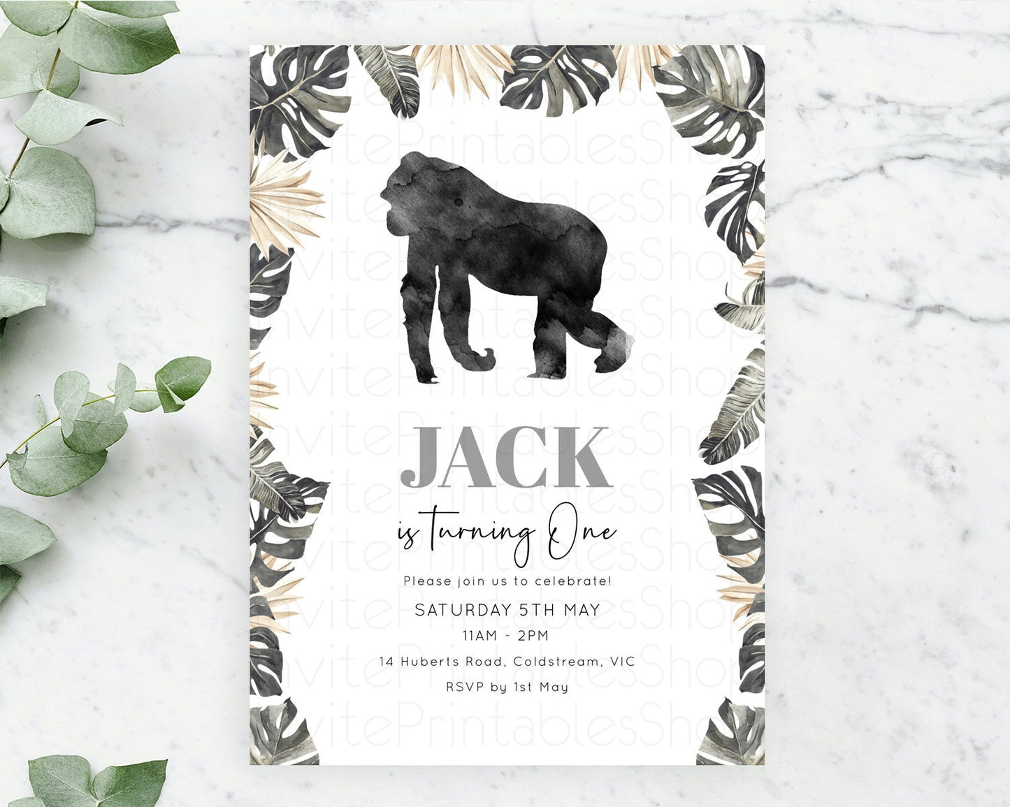 Gorilla Birthday Invitation Gorilla Invitation Gorilla Birthday Jungle Gorilla Party Jungle Adventure Zoo Party Animals Two Wild ONE D10804