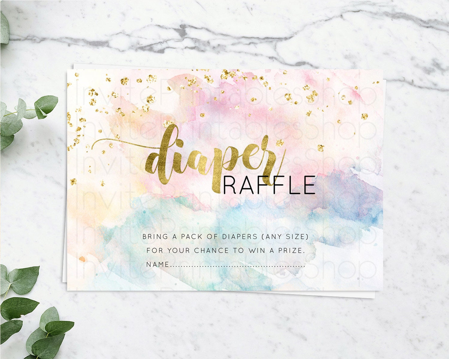 Pastel Diaper Raffle Card Pastel Rainbow Diaper Raffle Insert Colorful Ombre Watercolor Diaper Ticket Confetti Glitter Raffle Game D10265