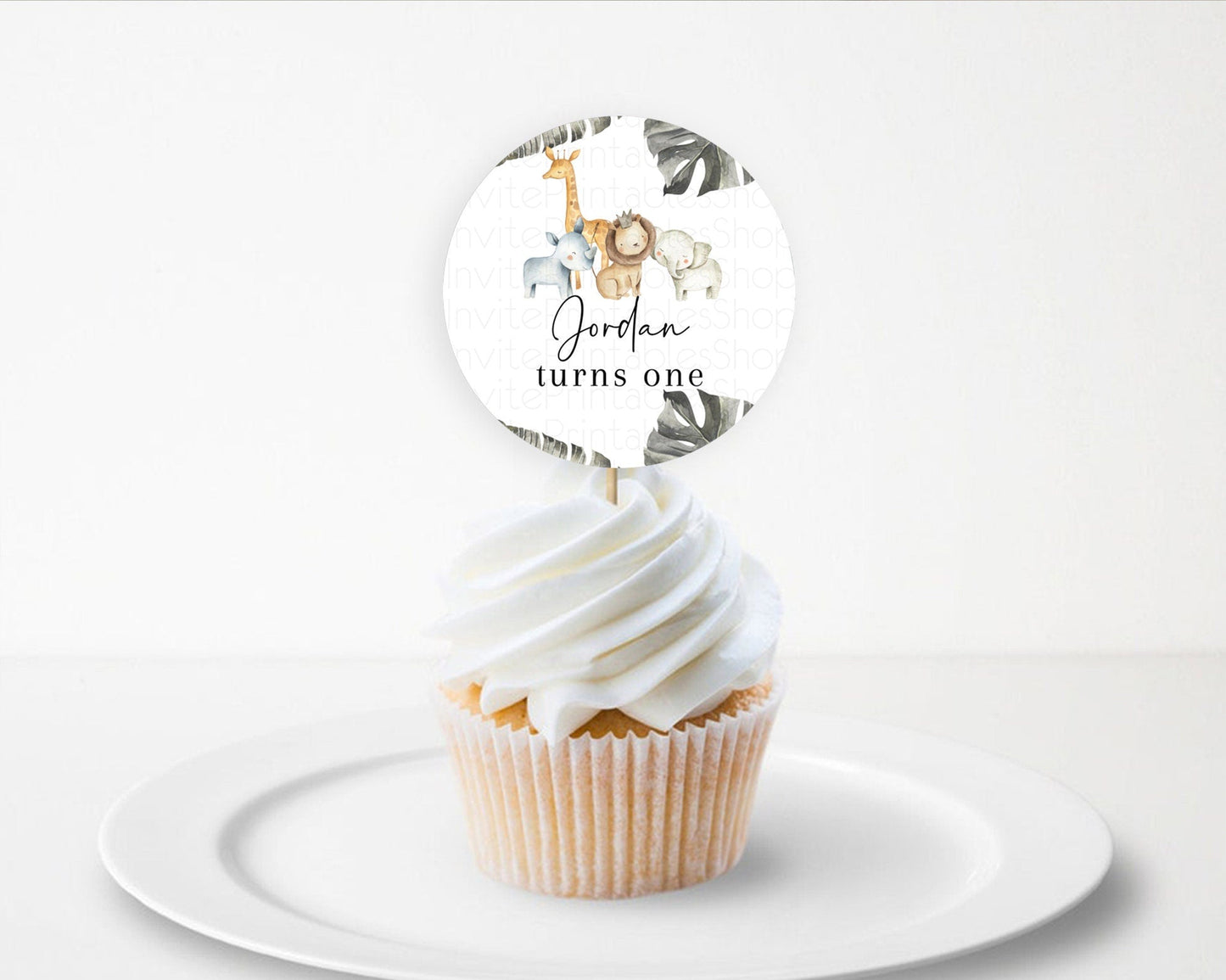 Safari Cupcake Toppers Lion Gorilla Elephant Rhino Tropical Palm Decor Jungle Safari Adventure Zoo Cupcake Topper First Birthday D10599