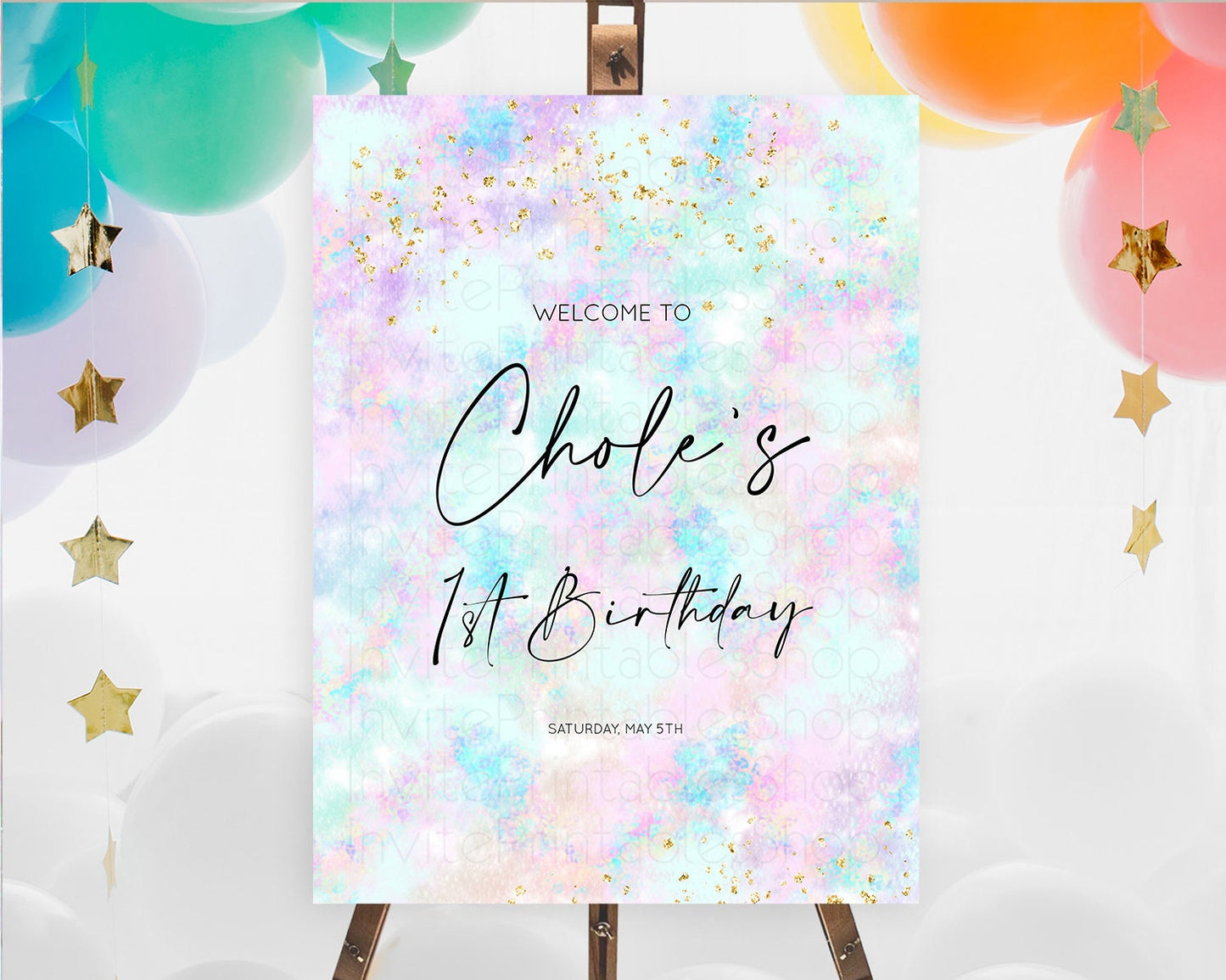 Pastel Welcome Sign Pastel Rainbow Welcome Sign Colorful Rainbow Confetti Watercolor Glitter Pastel First Birthday Welcome Sign D10652