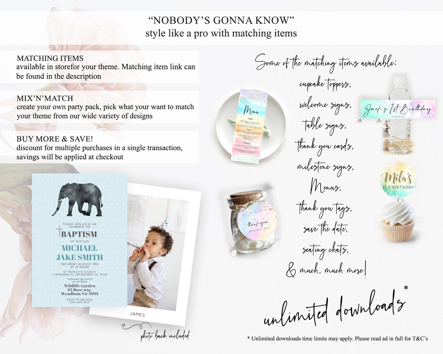 Elephant Baptism Invitation Elephant Baptism 1st Birthday Invitation Safari Christening Invitation TWO Wild ONE Jungle Adventure Zoo D10802