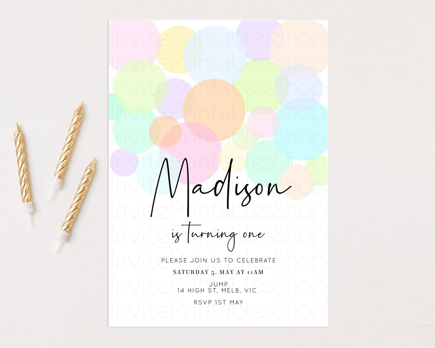 Bubbles Birthday Invitation Rainbow Confetti Invite Pastel Sprinkles Invite Pastel Colorful Art Fun Simple Birthday Invite 1st 2nd 3rd 208