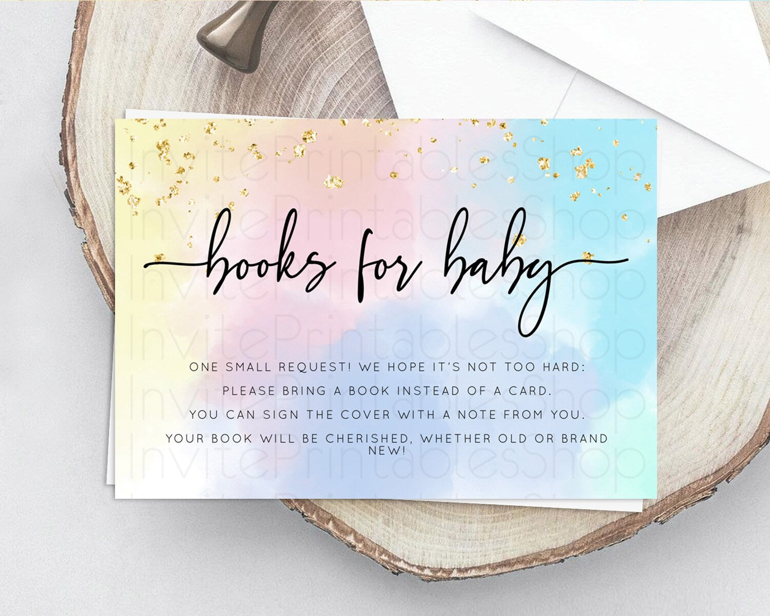 Editable Pastel Books For Baby Card Pastel Rainbow Book Insert Colorful Ombr