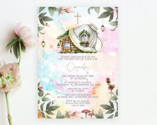 Fairy Baptism Invitation Fairy Baptism 1st Birthday Invitation Enchanted Secret Garden Christening Invite Pastel Floral Butterfly D10555