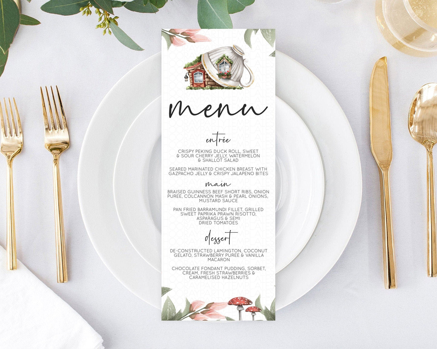 Fairy Menu Fairy Menu Template Enchanted Garden Pastel Floral Butterfly Table Decor Fairy Secret Garden Dinner Dessert Food Menu D10851