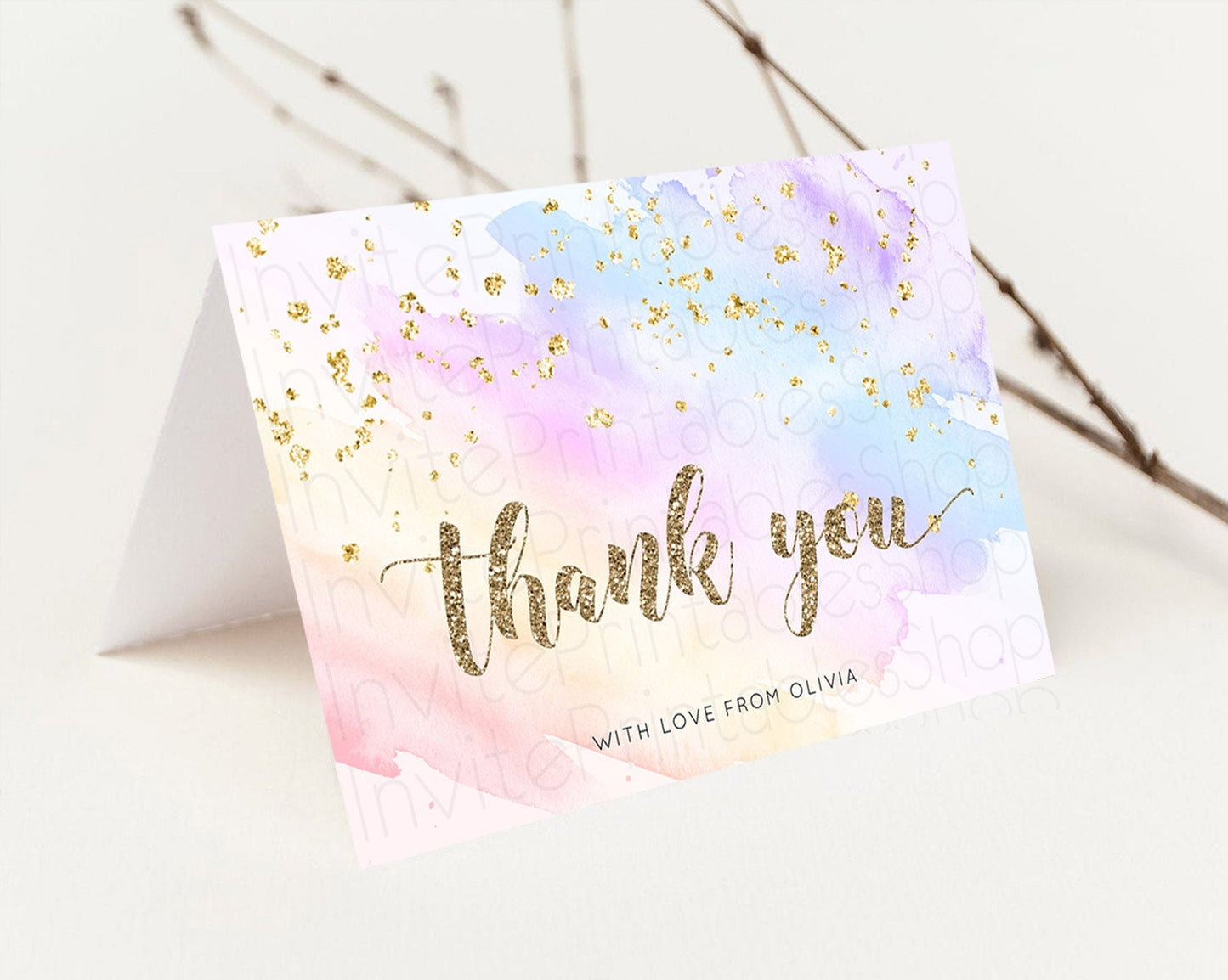 Pastel Thank You Rainbow Thank You Card Colorful Pastel Birthday Thank You Card Confetti Watercolor Pastel Teacher Thank You Cards D10633