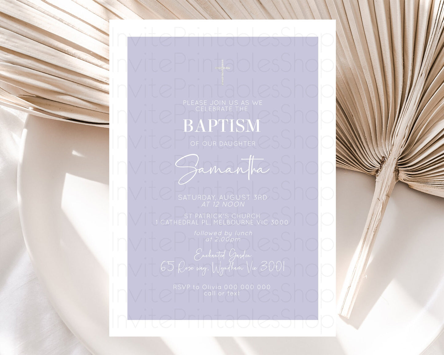 Purple Baptism Invitation Plain Purple Baptism 1st Birthday Invitation Minimalist Pastel Purple Christening Invite Holy Communion D10942