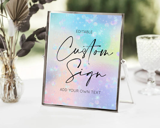 Editable Colorful Ombre Table Sign Decor Pastel Rainbow Watercolor Iridescen