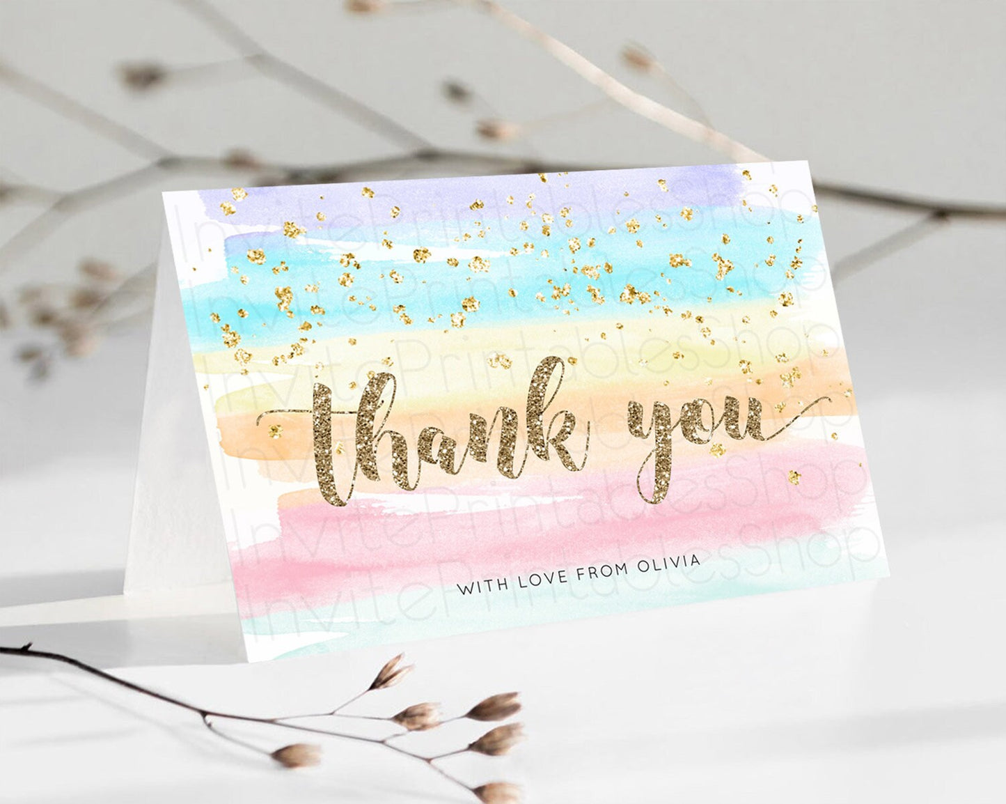 Pastel Thank You Rainbow Thank You Card Colorful Pastel Birthday Thank You Card Confetti Watercolor Pastel Teacher Thank You Cards D10508
