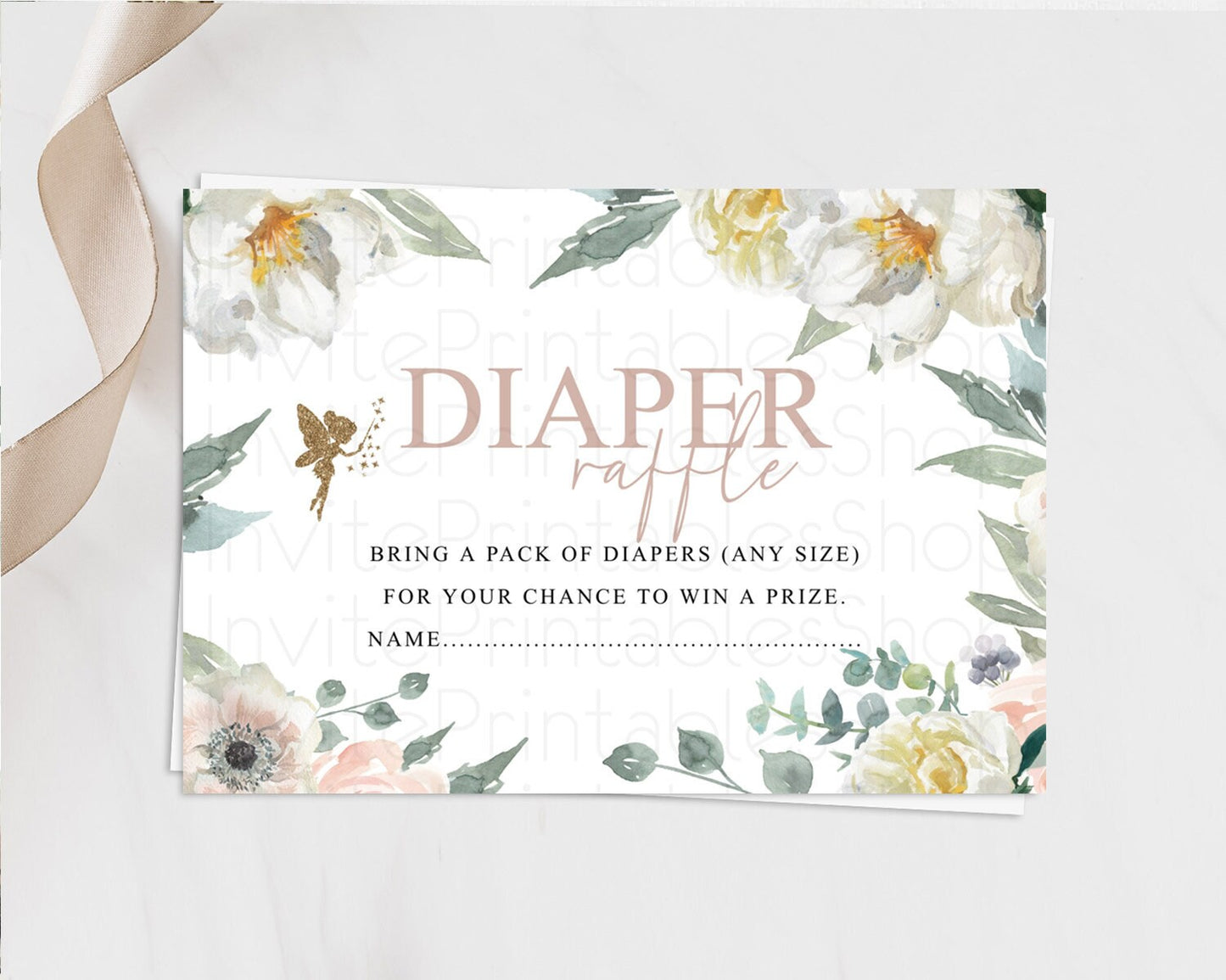 Fairy Diaper Raffle Card Fairy Diaper Insert Enchanted Garden Fairy Diaper Ticket Pastel Floral Butterfly Secret Garden Raffle Game D10800