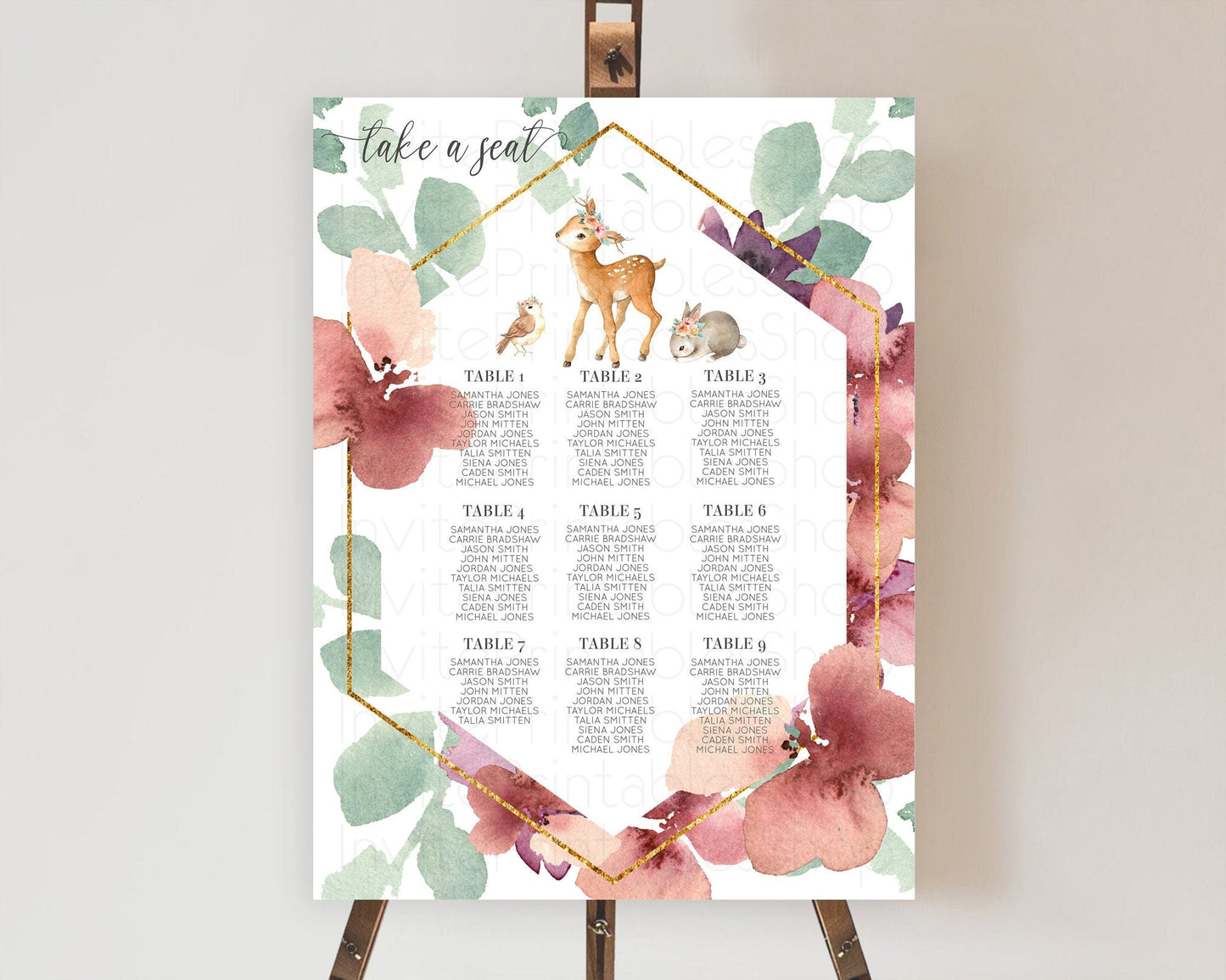 Fawn Seating Chart Deer Seating Chart Enchanted Forest Party Butterfly Pastel Flowers Whimsical Seating Chart Woodland Seating Sign D10913