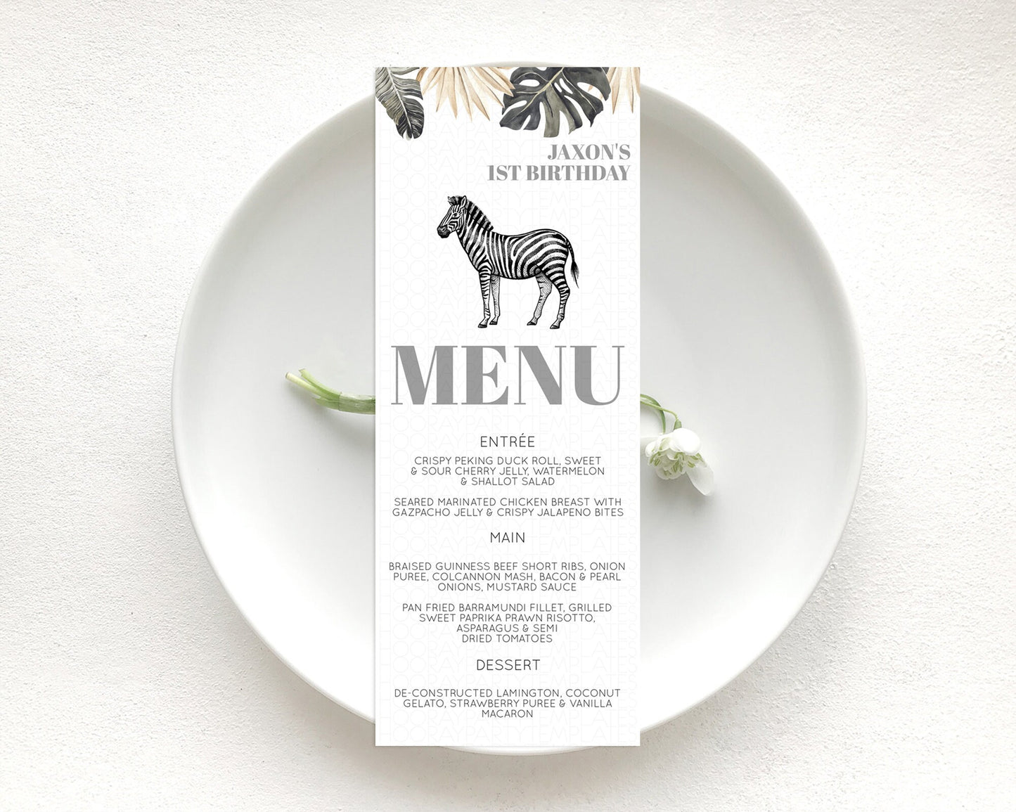 Zebra Menu Zebra Menu Template Zebra Party Table Decor Safari Adventure Decor Zebra Dinner Dessert Menu Party Food Menu D10824