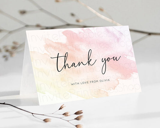 Editable Pink Thank You Pink Watercolor Thank You Card Pastel Pink Card Temp