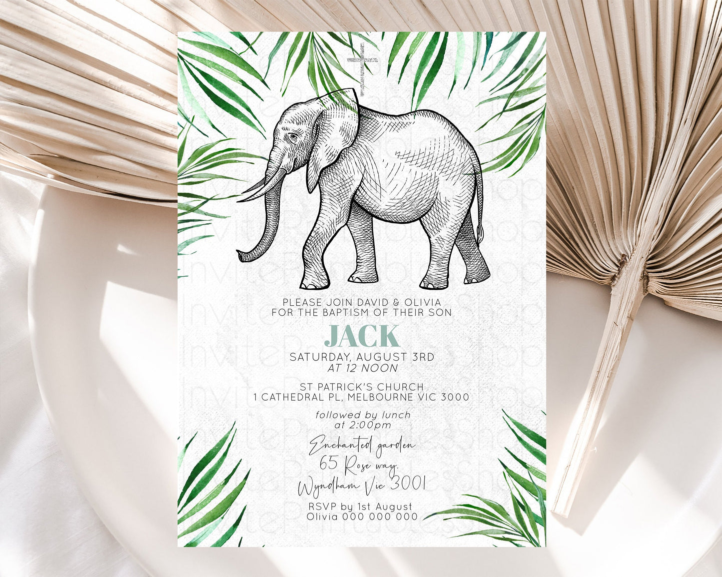 Elephant Baptism Invitation Elephant Baptism 1st Birthday Invitation Safari Christening Invitation TWO Wild ONE Jungle Adventure Zoo D10850