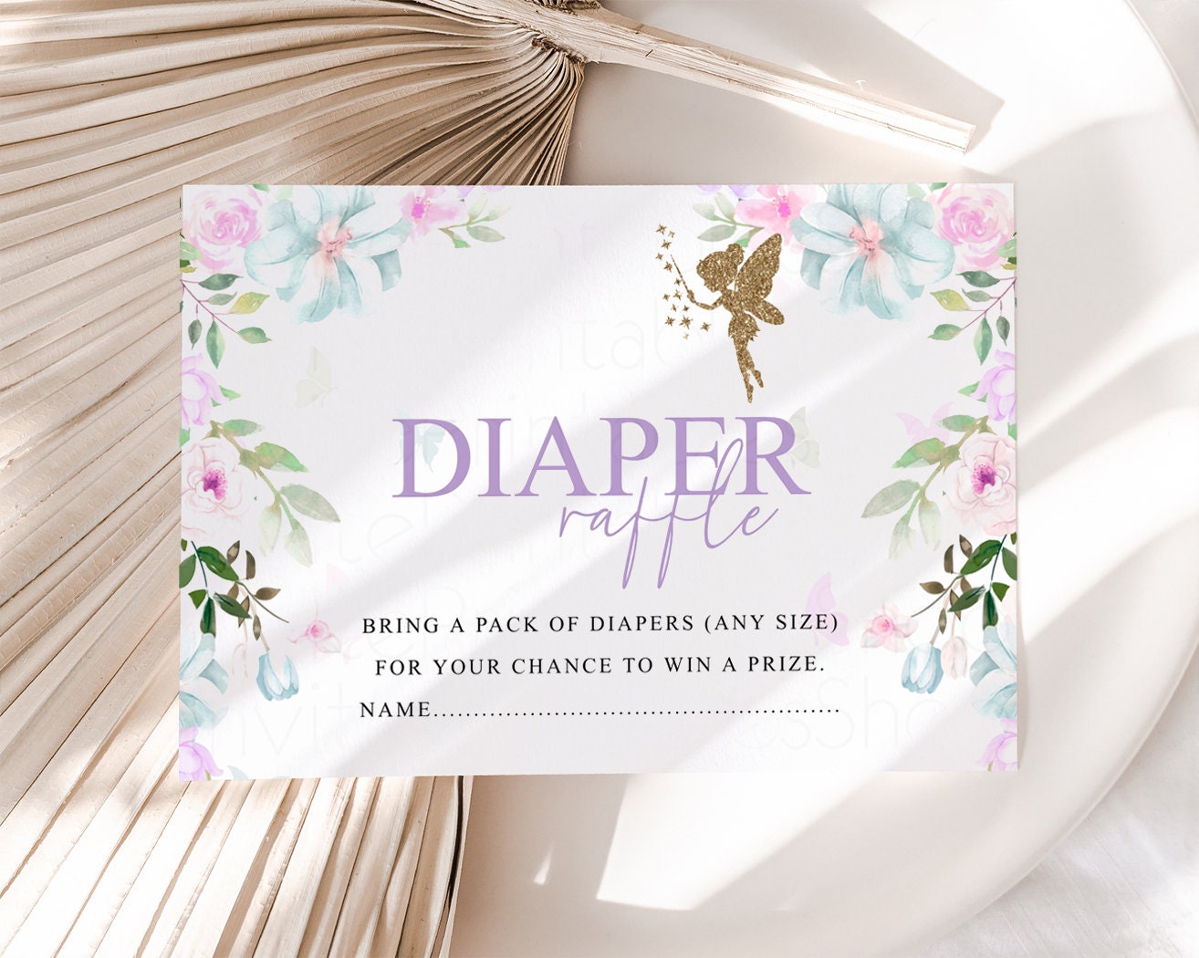 Fairy Diaper Raffle Pastel Floral Diaper Request Glitter Magic Diaper Card Enchanted Garden Baby Shower Raffle Game Tickets Nappy Card 513V3