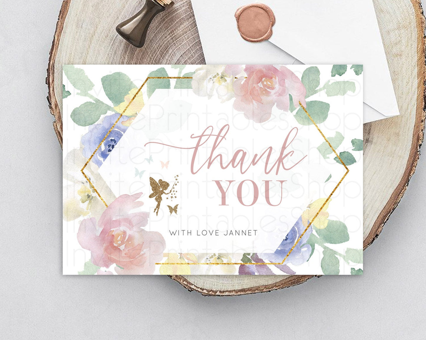Fairy Thank You Fairy Thank You Card Enchanted Garden Pastel Butterfly Birthday Thank You Floral Secret Garden Teacher Thank You D10294