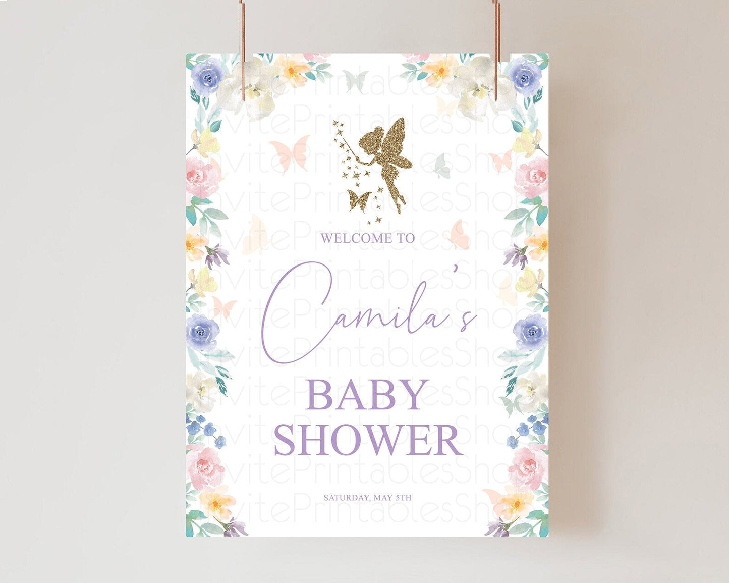 Fairy Baby Shower Welcome Sign Fairy Welcome Board Enchanted Garden Pastel Floral Butterfly Decor Secret Garden Fairy Welcome Sign D10761