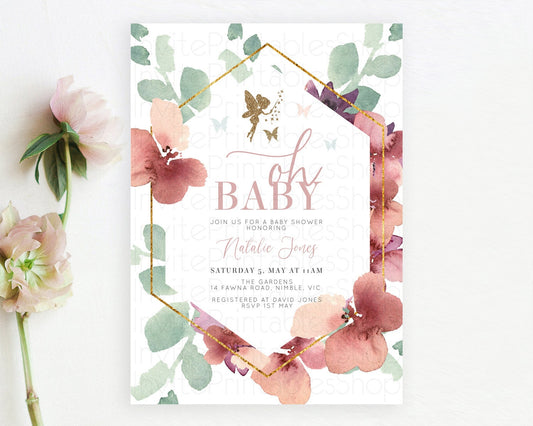 Fairy Baby Shower Invitation Pastel Fairy Invites Fairy Tea Party Fairy Garden Theme Secret Garden Enchanted Garden Floral Butterfly D10460