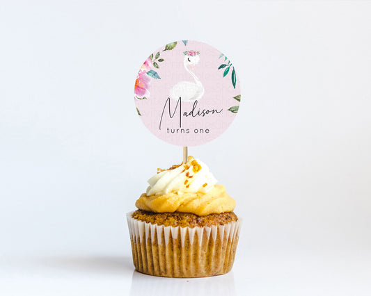 Editable Swan Cupcake Toppers Swan Princess Ballet Cupcake Watercolour Paste