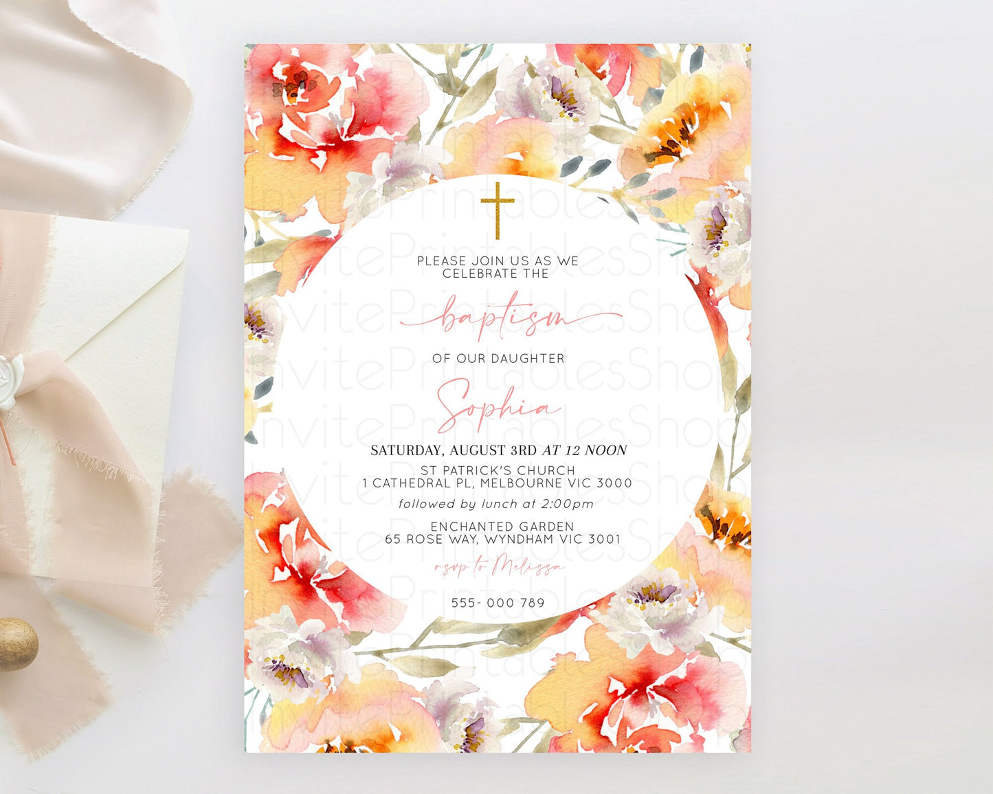 Secret Garden Baptism Invitation Wildflower Baptism Birthday Invite Pastel Flowers Christening Invite Enchanted Garden Boho Floral  D10280