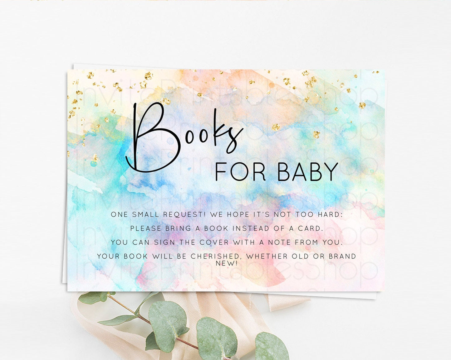 Pastel Books For Baby Card Pastel Rainbow Book Insert Colorful Ombre Watercolor Book Card Confetti Glitter Baby Book Poem Request D10266