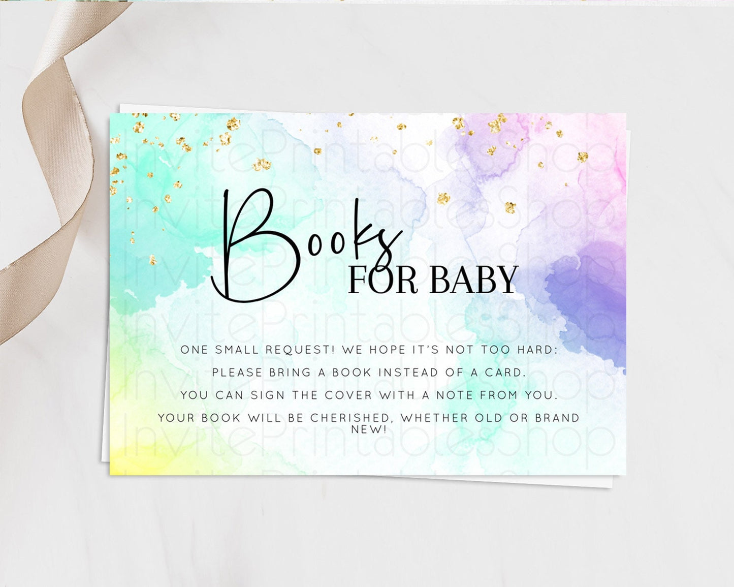 Pastel Books For Baby Card Pastel Rainbow Book Insert Colorful Ombre Watercolor Book Card Confetti Glitter Baby Book Poem Request D10158