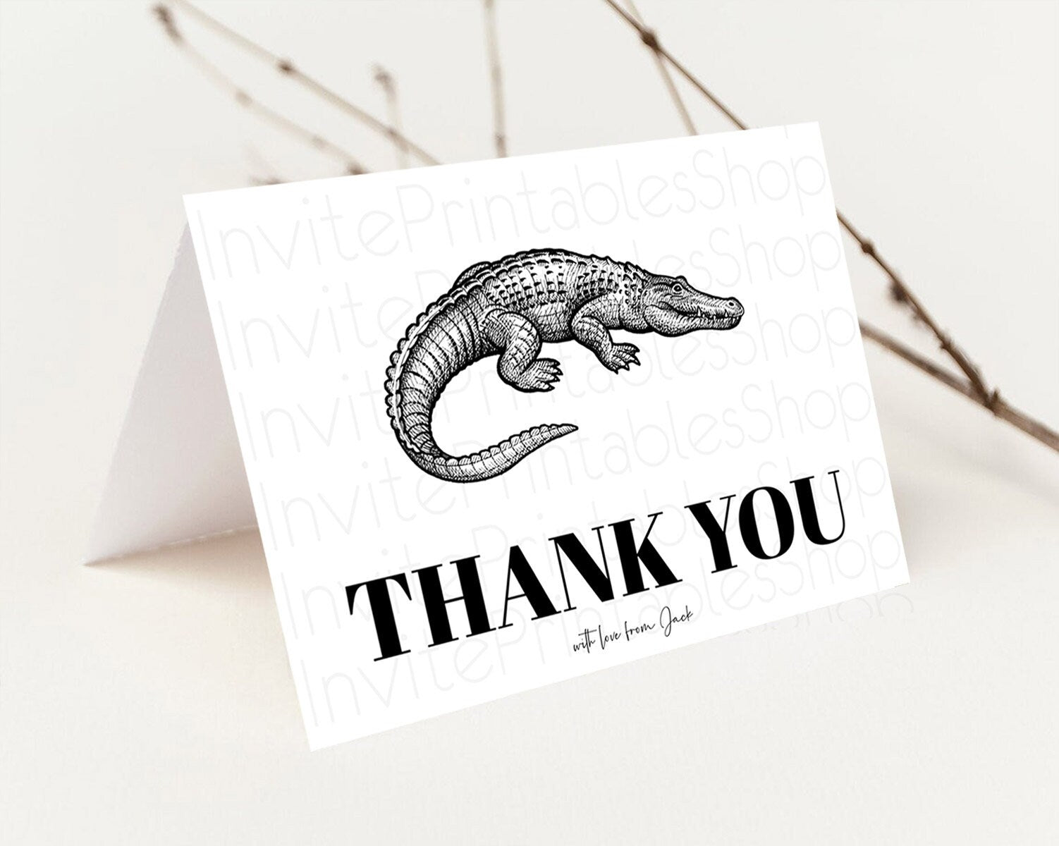 Editable Croc Thank You Gator Thank You Card Croc Gator Party Crocodile Birt