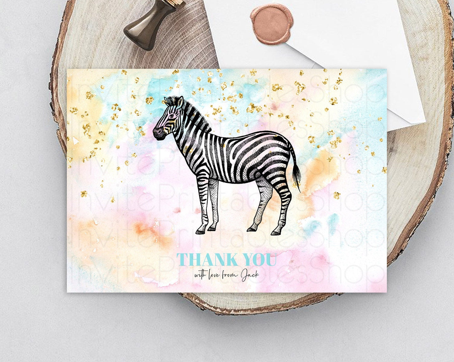 Pastel Zebra Thank You Rainbow Zebra Thank You Card Colorful Rainbow Birthday Thank You Pastel Zebra Teacher Thank You Card Template D10281