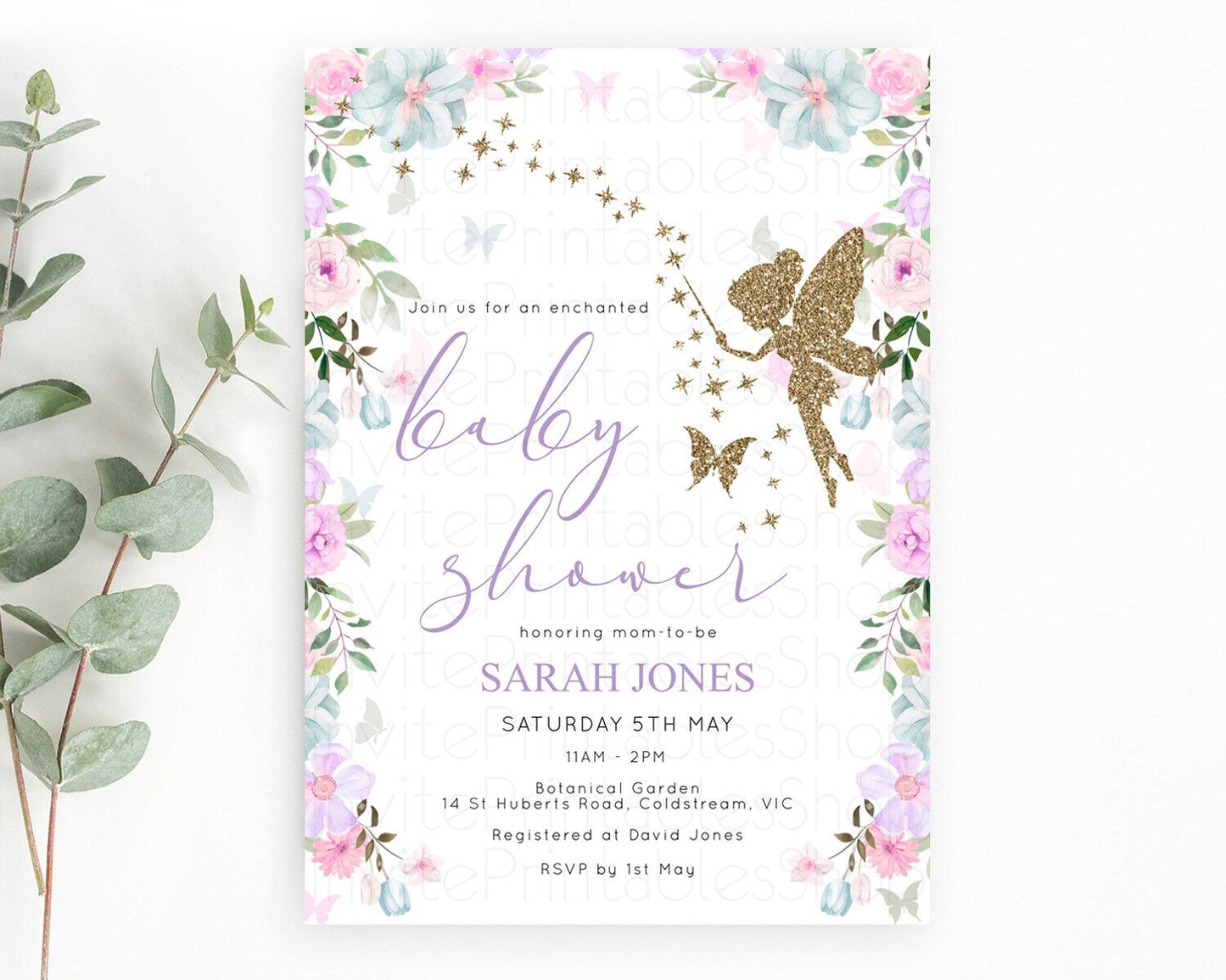 Fairy Baby Shower Invitation Pastel Fairy Invites Fairy Tea Party Fairy Garden Theme Secret Garden Enchanted Garden Floral Butterfly D10475
